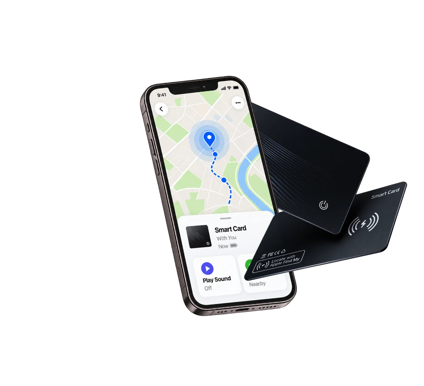 بطاقة ميم تاق الذكية متصلة بهاتف آيفون مع تطبيق Find My